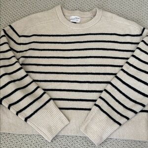 Universal Thread Cream and Black Striped Crewneck Sweater